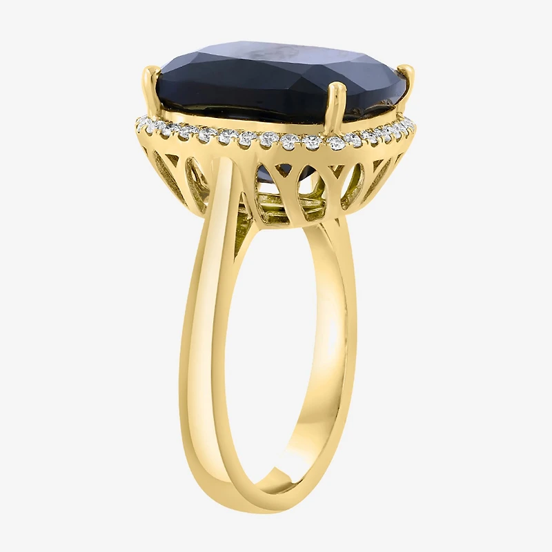 Effy Final Call Limited Quantities! Womens 1/4 CT. T.W. Genuine Black Onyx 14K Gold Cushion Halo Cocktail Ring