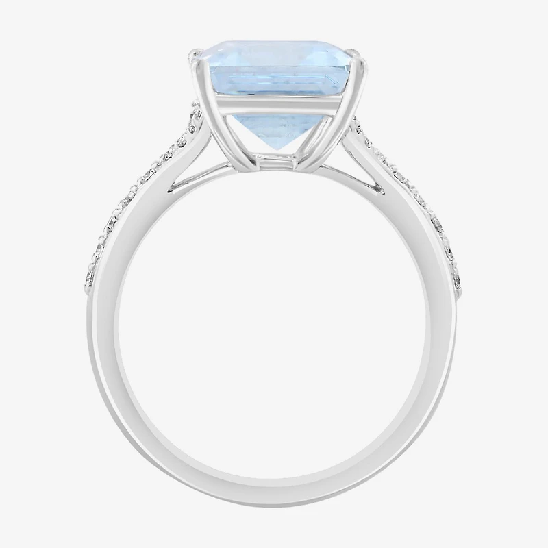 Effy Final Call Limited Quantities! Womens 1/5 CT. Genuine Blue Aquamarine 14K Gold Side Stone Cocktail Ring