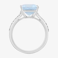 Effy Final Call Limited Quantities! Womens 1/5 CT. Genuine Blue Aquamarine 14K Gold Side Stone Cocktail Ring