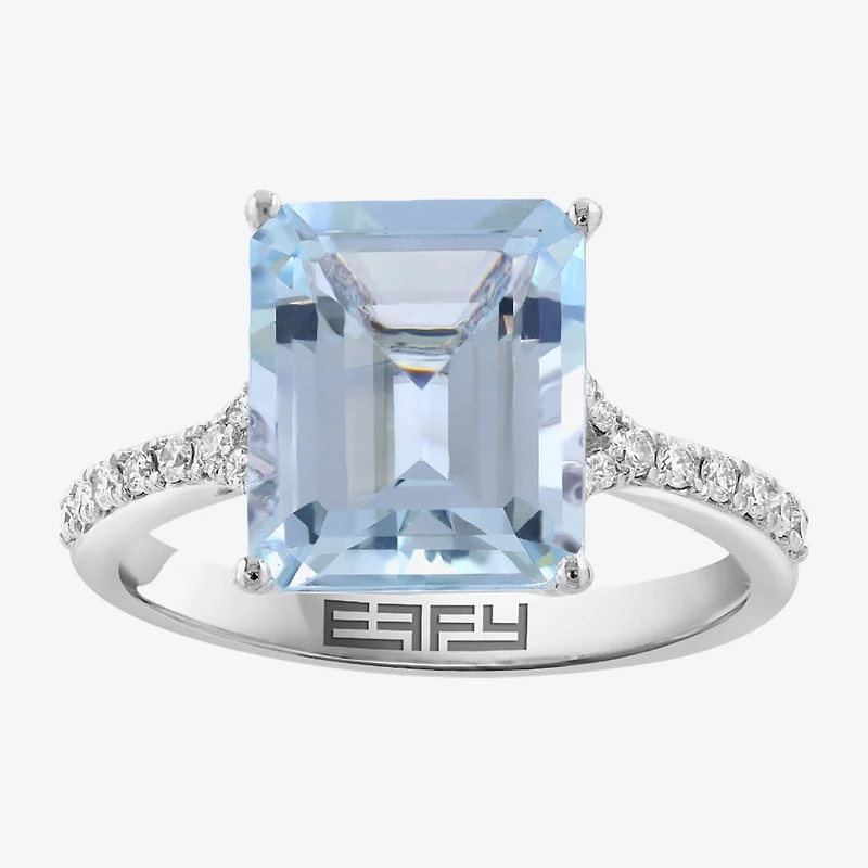 Effy Final Call Limited Quantities! Womens 1/5 CT. Genuine Blue Aquamarine 14K Gold Side Stone Cocktail Ring