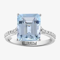 Effy Final Call Limited Quantities! Womens 1/5 CT. Genuine Blue Aquamarine 14K Gold Side Stone Cocktail Ring