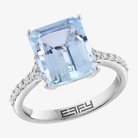Effy Final Call Limited Quantities! Womens 1/5 CT. Genuine Blue Aquamarine 14K Gold Side Stone Cocktail Ring