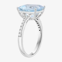 Effy Final Call Limited Quantities! Womens 1/5 CT. Genuine Blue Aquamarine 14K Gold Side Stone Cocktail Ring