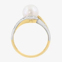 Effy Final Call Limited Quantities! Womens 1/7 CT. T.W. 8MM Genuine White Cultured Freshwater Pearl 14K Gold Round Side Stone Bypass  Cocktail Ring