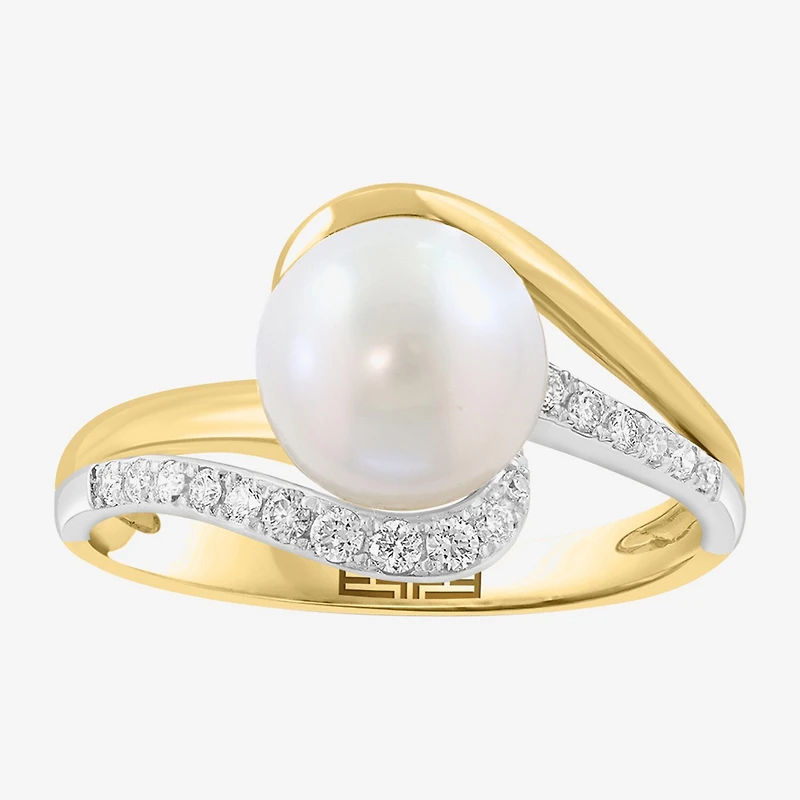 Effy Final Call Limited Quantities! Womens 1/7 CT. T.W. 8MM Genuine White Cultured Freshwater Pearl 14K Gold Round Side Stone Bypass Cocktail Ring