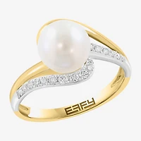 Effy Final Call Limited Quantities! Womens 1/7 CT. T.W. 8MM Genuine White Cultured Freshwater Pearl 14K Gold Round Side Stone Bypass  Cocktail Ring