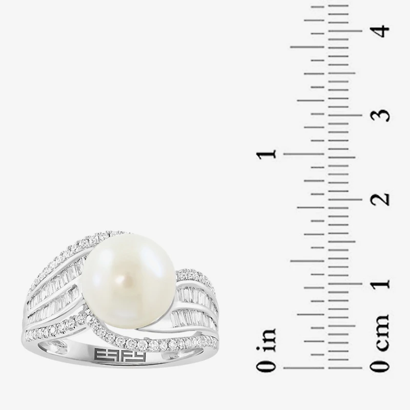 Effy Final Call Limited Quantities! Womens 1/2 CT. T.W. 10-10.5MM Genuine White Cultured Freshwater Pearl 14K Gold Round Side Stone Cocktail Ring