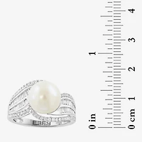 Effy Final Call Limited Quantities! Womens 1/2 CT. T.W. 10-10.5MM Genuine White Cultured Freshwater Pearl 14K Gold Round Side Stone Cocktail Ring