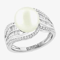 Effy Final Call Limited Quantities! Womens 1/2 CT. T.W. 10-10.5MM Genuine White Cultured Freshwater Pearl 14K Gold Round Side Stone Cocktail Ring