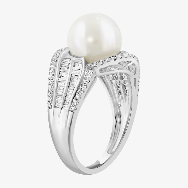 Effy Final Call Limited Quantities! Womens 1/2 CT. T.W. 10-10.5MM Genuine White Cultured Freshwater Pearl 14K Gold Round Side Stone Cocktail Ring