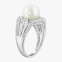 Effy Final Call Limited Quantities! Womens 1/2 CT. T.W. 10-10.5MM Genuine White Cultured Freshwater Pearl 14K Gold Round Side Stone Cocktail Ring