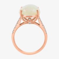 Effy Final Call Limited Quantities! Womens 3/8 CT. T.W. Genuine White Opal 14K Gold Oval Side Stone Cocktail Ring
