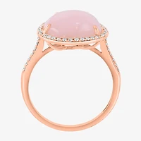 Effy Final Call Limited Quantities! Womens 1/5 CT. Genuine Pink Opal 14K Gold Pear Halo Side Stone Cocktail Ring