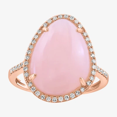 Effy Final Call Limited Quantities! Womens 1/5 CT. Genuine Pink Opal 14K Gold Pear Halo Side Stone Cocktail Ring
