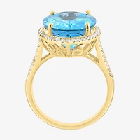 Effy Final Call Limited Quantities! Womens 3/8 CT. T.W. Genuine Blue Topaz 14K Gold Oval Halo Side Stone Cocktail Ring