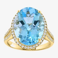 Effy Final Call Limited Quantities! Womens 3/8 CT. T.W. Genuine Blue Topaz 14K Gold Oval Halo Side Stone Cocktail Ring