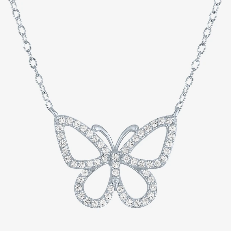 Yes, Please! Womens Lab Created White Sapphire Sterling Silver Butterfly Pendant