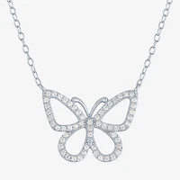 Yes, Please! Womens Lab Created White Sapphire Sterling Silver Butterfly Pendant