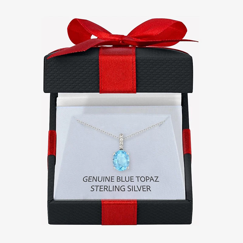 Yes, Please! Womens Genuine Blue Topaz Sterling Silver Oval Pendant