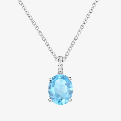 Yes, Please! Womens Genuine Blue Topaz Sterling Silver Oval Pendant