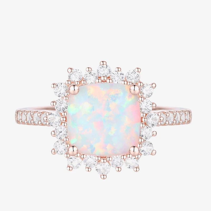 Yes, Please! Womens Lab Created Multi Color Opal 14K Rose Gold Over Silver Side Stone Cocktail Ring