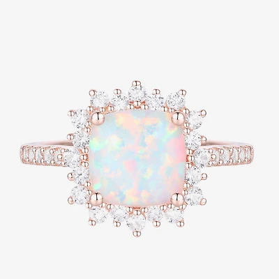 Yes, Please! Womens Lab Created Multi Color Opal 14K Rose Gold Over Silver Side Stone Cocktail Ring