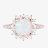 Yes, Please! Womens Lab Created Multi Color Opal 14K Rose Gold Over Silver Side Stone Cocktail Ring
