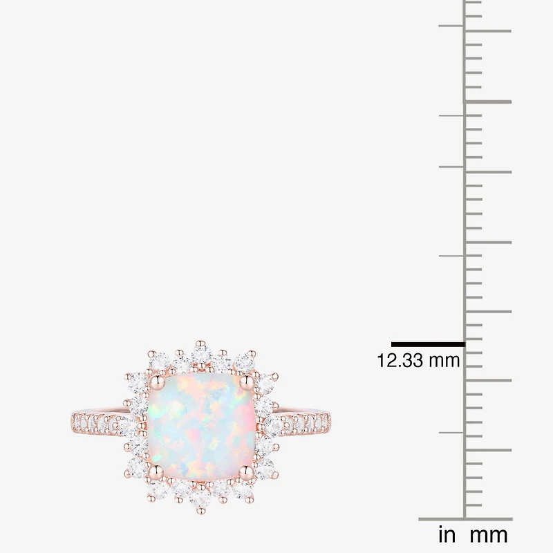 Yes, Please! Womens Lab Created Multi Color Opal 14K Rose Gold Over Silver Side Stone Cocktail Ring