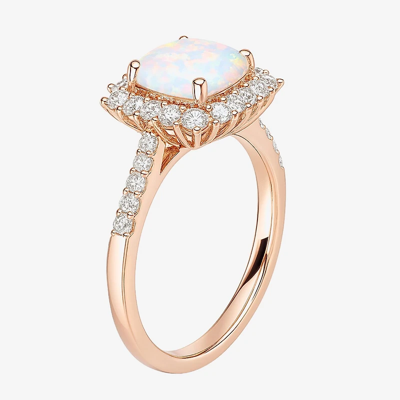 Yes, Please! Womens Lab Created Multi Color Opal 14K Rose Gold Over Silver Side Stone Cocktail Ring