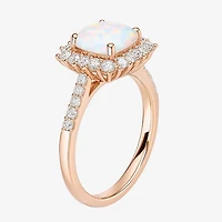 Yes, Please! Womens Lab Created Multi Color Opal 14K Rose Gold Over Silver Side Stone Cocktail Ring