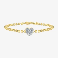 Heart (Gh / Si2 I1) Womens 1/10 CT. T.W. Lab Grown White Diamond 14K Gold Over Silver Sterling Silver Heart Beaded Bracelet