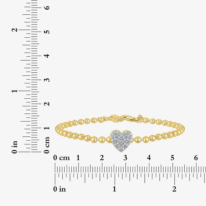 Heart (Gh / Si2 I1) Womens 1/10 CT. T.W. Lab Grown White Diamond 14K Gold Over Silver Sterling Silver Heart Beaded Bracelet