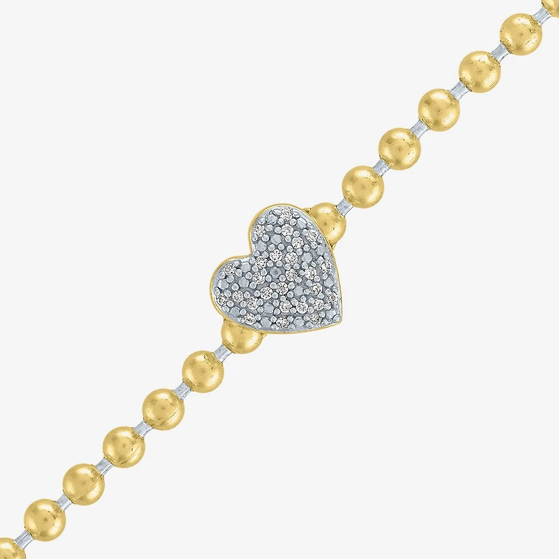 Heart (Gh / Si2 I1) Womens 1/10 CT. T.W. Lab Grown White Diamond 14K Gold Over Silver Sterling Silver Heart Beaded Bracelet