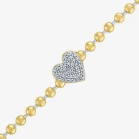 Heart (Gh / Si2 I1) Womens 1/10 CT. T.W. Lab Grown White Diamond 14K Gold Over Silver Sterling Silver Heart Beaded Bracelet
