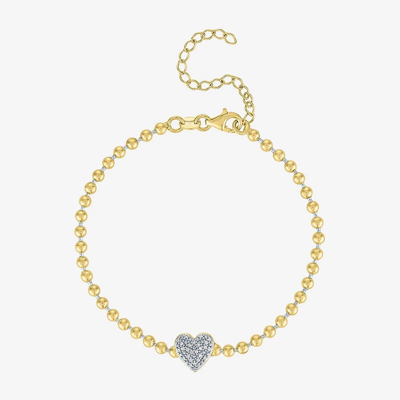 Heart (Gh / Si2 I1) Womens 1/10 CT. T.W. Lab Grown White Diamond 14K Gold Over Silver Sterling Silver Heart Beaded Bracelet