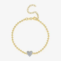 Heart (Gh / Si2 I1) Womens 1/10 CT. T.W. Lab Grown White Diamond 14K Gold Over Silver Sterling Silver Heart Beaded Bracelet
