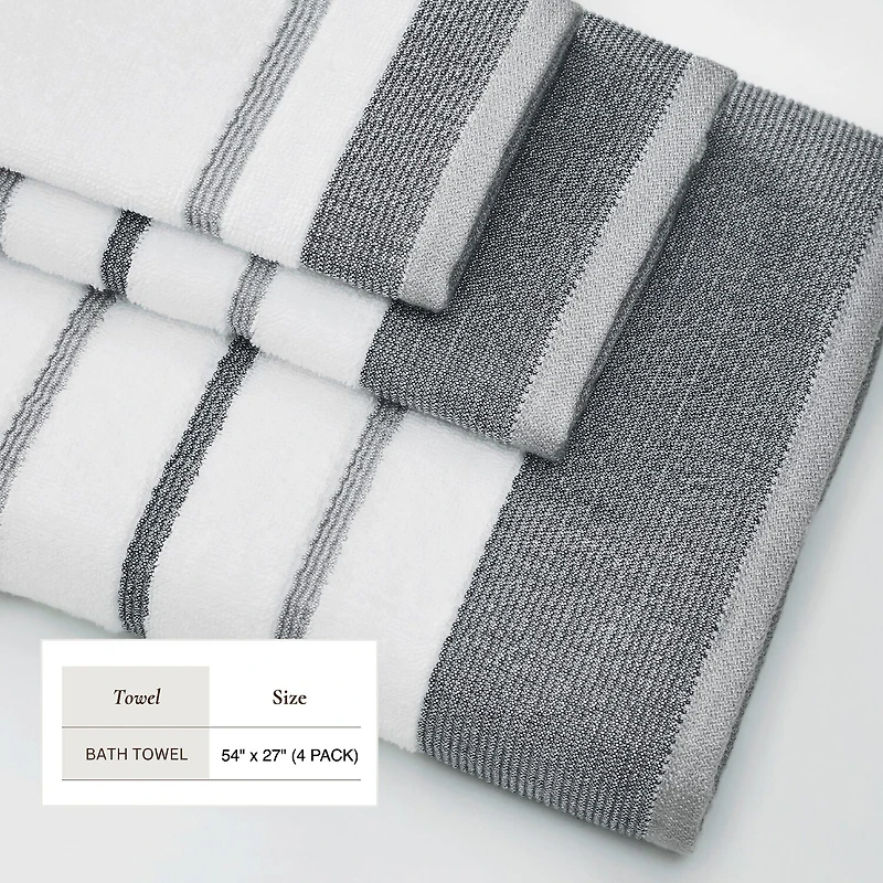 Linery Luxury Cotton Decorative 4-pc. Quick Dry Striped Bath Towel
