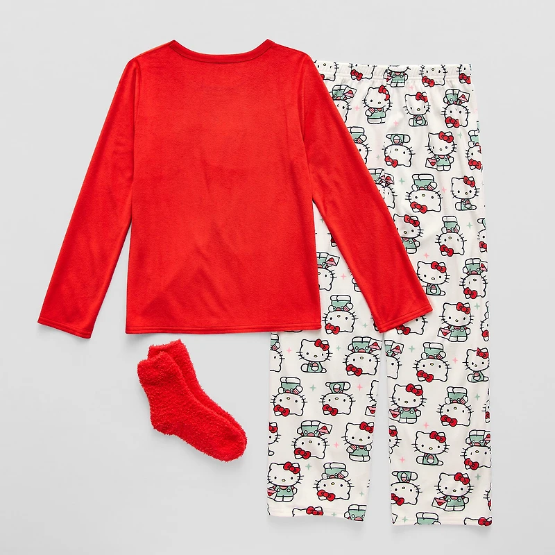Little & Big Kid Girls Hello Kitty Fleece Crew Neck Long Sleeve 3-pc. Pajama Set