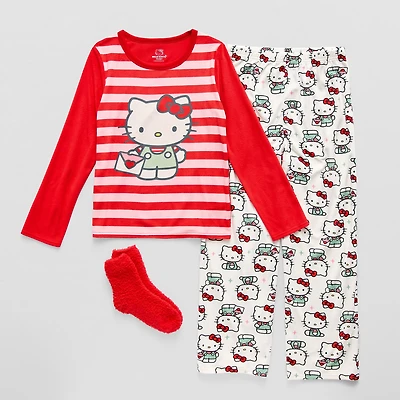 Little & Big Kid Girls Hello Kitty Fleece Crew Neck Long Sleeve 3-pc. Pajama Set