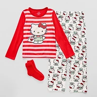 Little & Big Kid Girls Hello Kitty Fleece Crew Neck Long Sleeve 3-pc. Pajama Set