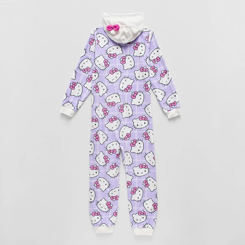 Little & Big Kid Girls Microfleece Long Sleeve Hooded Hello Kitty One Piece Pajama