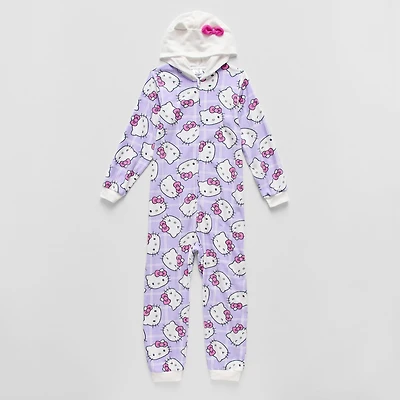 Little & Big Kid Girls Microfleece Long Sleeve Hooded Hello Kitty One Piece Pajama