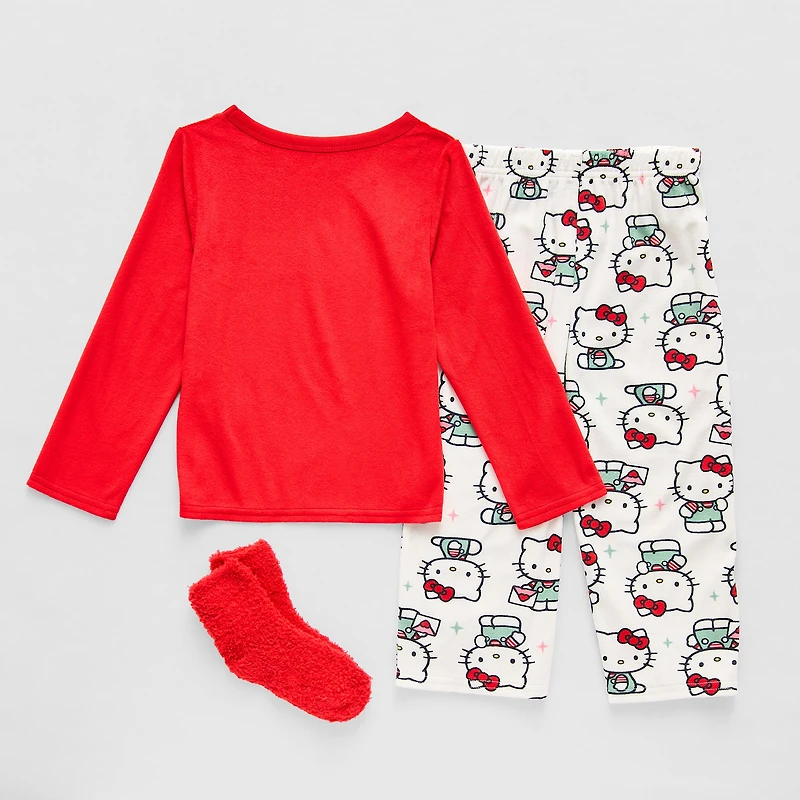 Toddler Girls Hello Kitty Fleece Crew Neck Long Sleeve 3-pc. Pajama Set