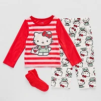 Toddler Girls Hello Kitty Fleece Crew Neck Long Sleeve 3-pc. Pajama Set