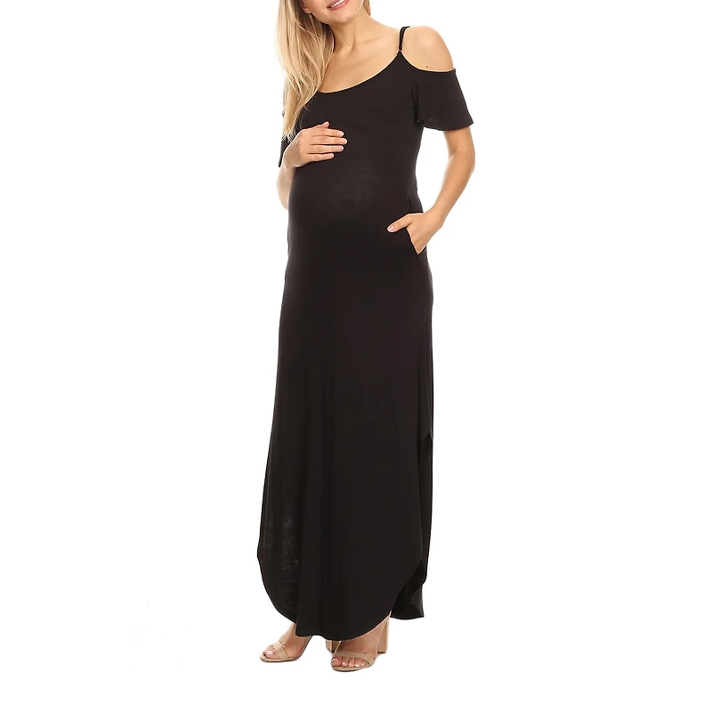 White Mark Womens Plus Maternity Scoop Neck Short Sleeve Cold Shoulder Maxi Dress