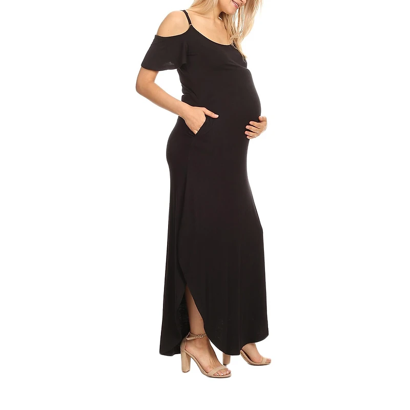 White Mark Womens Plus Maternity Scoop Neck Short Sleeve Cold Shoulder Maxi Dress