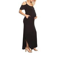White Mark Womens Plus Maternity Scoop Neck Short Sleeve Cold Shoulder Maxi Dress