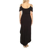 White Mark Womens Plus Maternity Scoop Neck Short Sleeve Cold Shoulder Maxi Dress