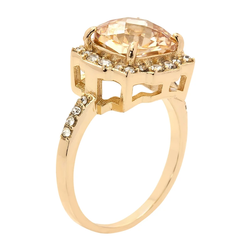 Sparkle Allure Womens Champagne Crystal 14K Gold Over Brass Hypoallergenic Halo Cocktail Ring