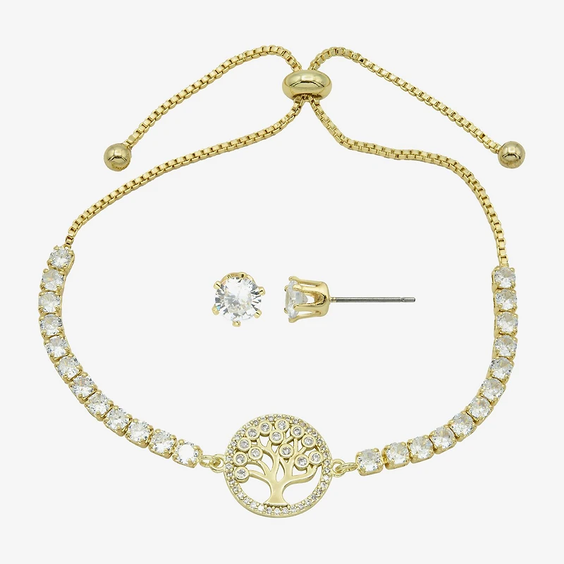 Sparkle Allure Tree Of Life Womens Cubic Zirconia 14K Gold Over Brass 2-pc. Jewelry Set